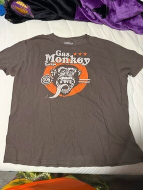 Men’s gas monkey garage Brown Graphic Tee with Orange Accent